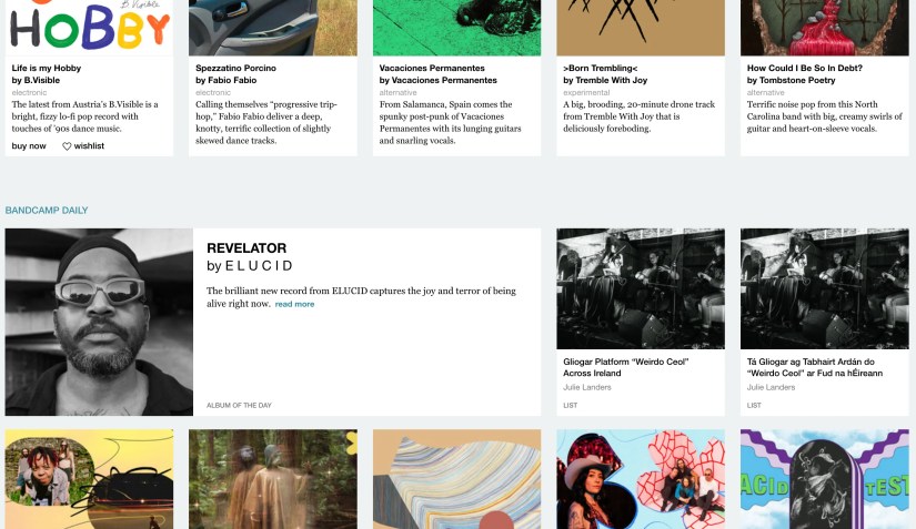 A look at Bandcamp&rsquo;s Home page.