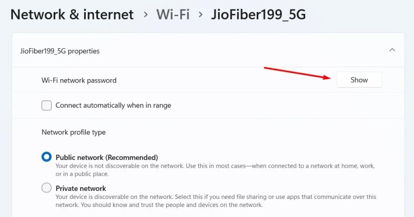 Show option in the Windows 11 Settings menu.