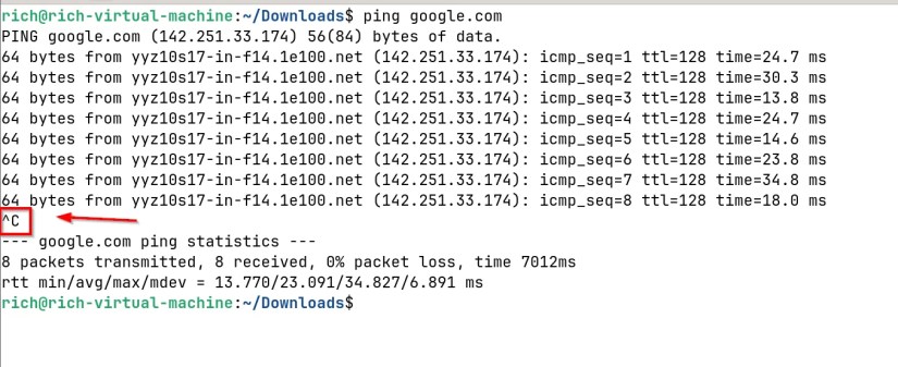 Using CTRL+c to stop a comand in Linux.