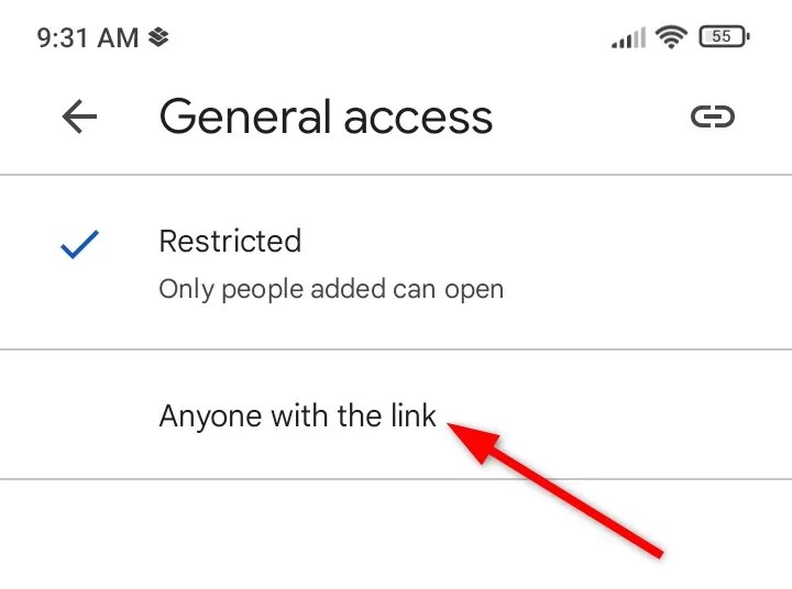 Switching &lsquo;General Access&rsquo; of Drive document to anyone with the link option.