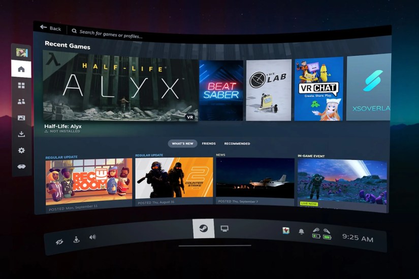 A screenshot of the Steam VR app on Meta Quest 3.