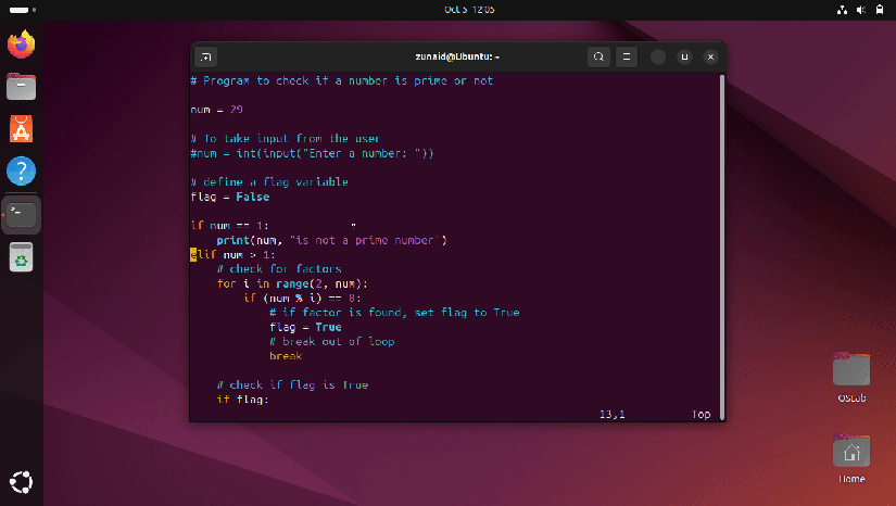 An example of changing the visual selection drection in Vim.