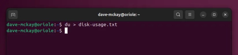 Redirecting the output from du to a text file.