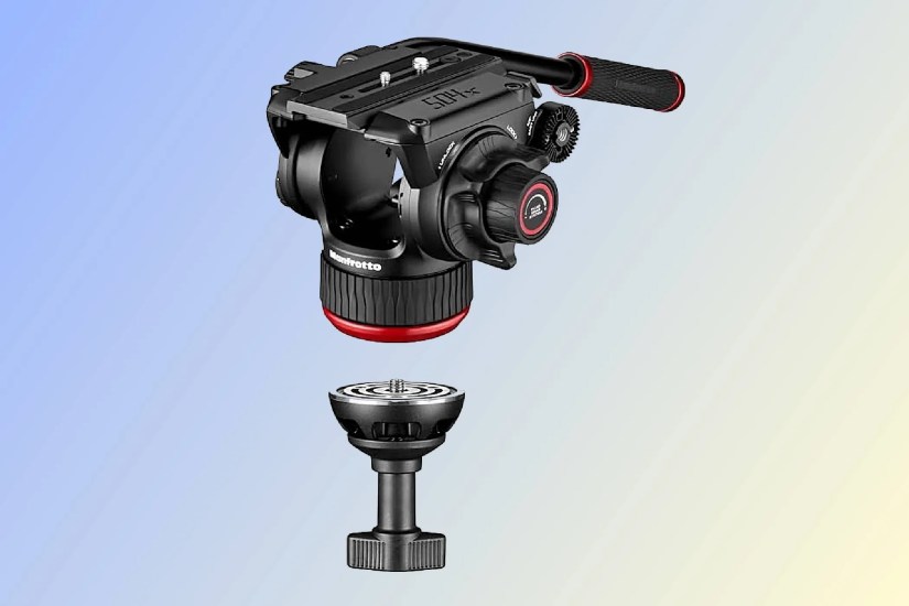 The fluid video head of the Manfrotto 504X 635 Fast Single Leg Carbon Fiber Tripod.