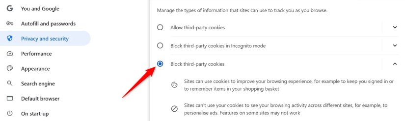 Blocking third-party cookies in Chrome.