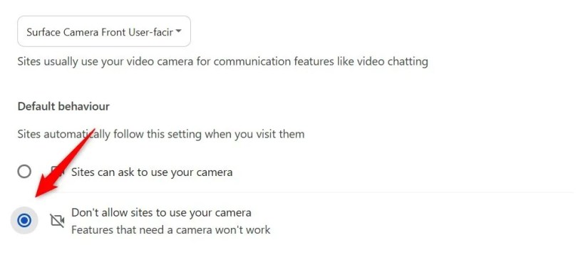 Blocking websites from using the camera in Chrome.