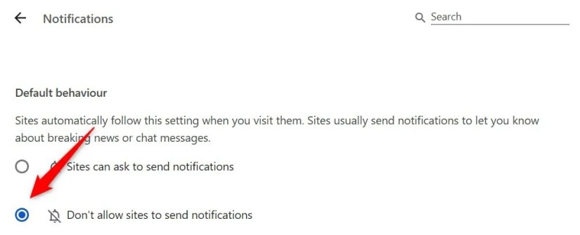 Blocking websites from sending notifications in Chrome.