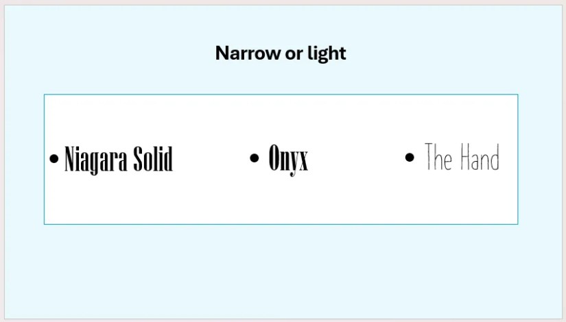 A PowerPoint slide showing some narrow and light fonts.