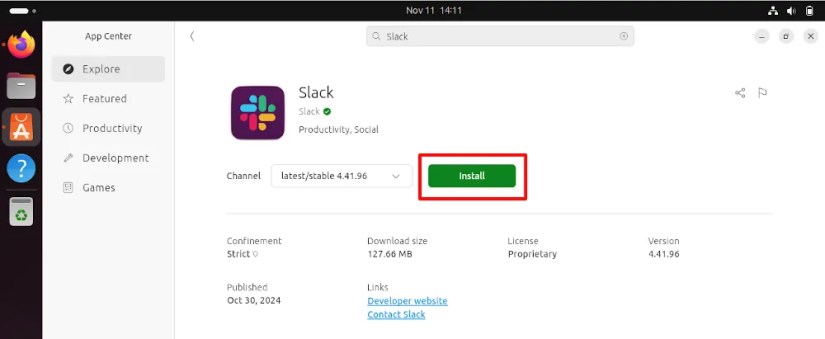 A picture of  of the Slack program in the Ubuntu app center