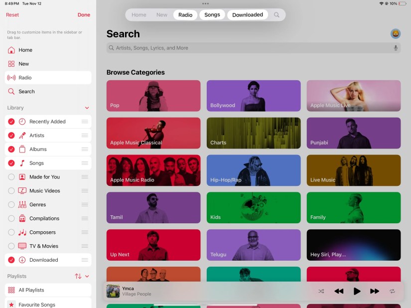 Customizing the tab bar in Apple&rsquo;s Music app on a Mac.