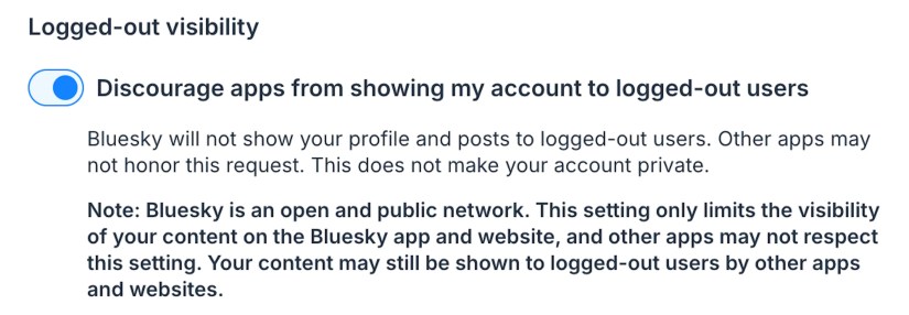The Logged out visibility toggle and explanation on Bluesky.