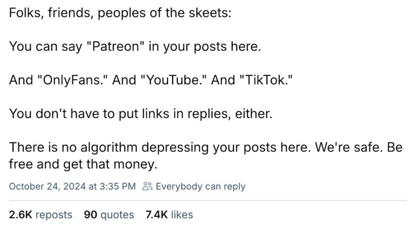 A Bluesky post explaining that the algorithm doesn&rsquo;t suppress posts.