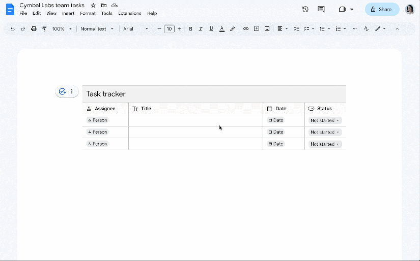 Task tracker building block in Google Docs