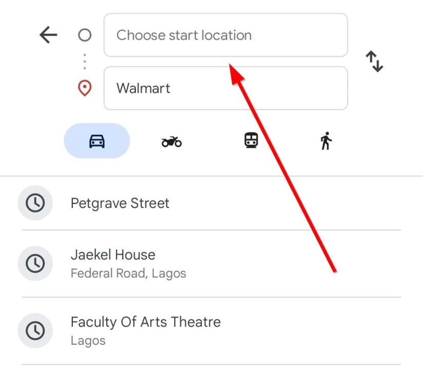 choose start location google maps