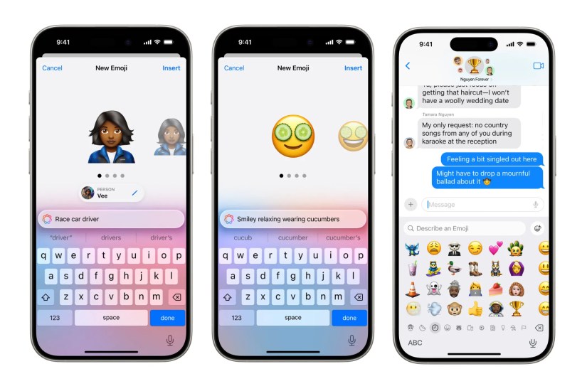Screenshots of the Genmoji feature on an iPhone&rsquo;s screen.