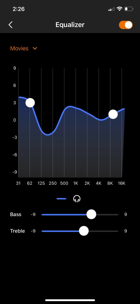The EQ screen in the in the Creative app.