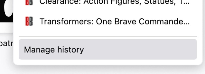 Highlighting the Manage history option in Firefox&rsquo;s drop-down menu.
