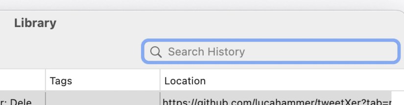 Selecting the Search History text field in Firefox&rsquo;s Library window.