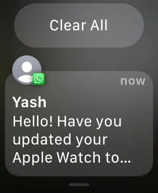WhatsApp notification in Apple Watch Notification Center.
