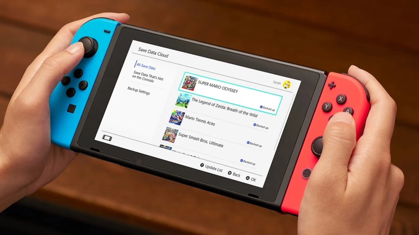 Nintendo Switch cloud save screen with games backed up on the cloud.