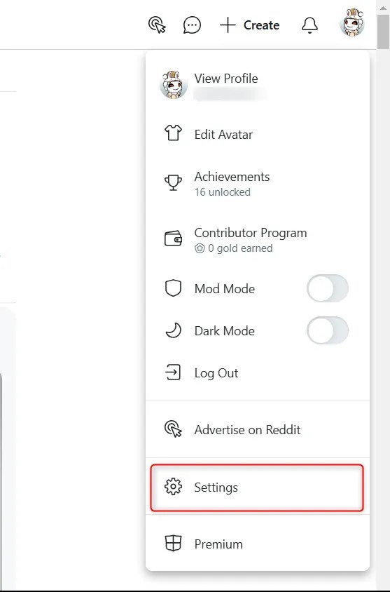 Reddit settings highlighted on Reddit.