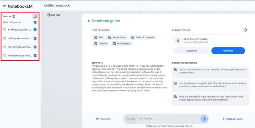 Screenshot highlighting &ldquo;sources&rdquo; on NotebookLM.