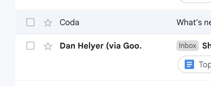 An archived message and a message in the Gmail inbox together.