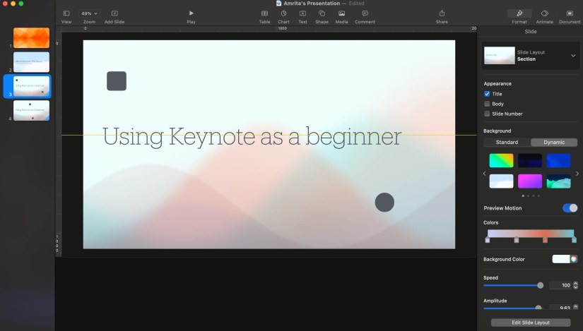 A look at Keynote&rsquo;s interface.