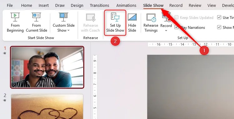 The Set Up Slide Show option in PowerPoint&rsquo;s Slide Show tab.