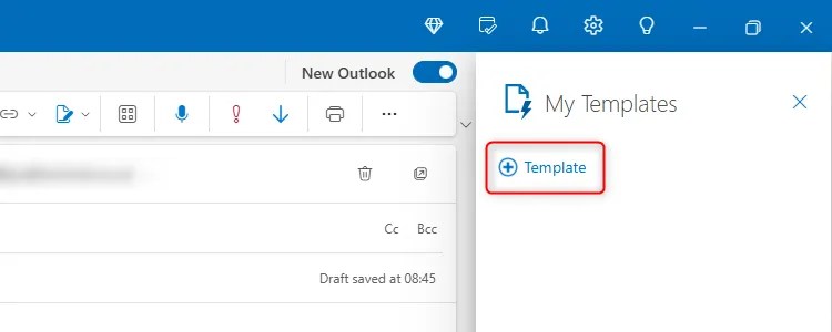 The Template icon in the My Templates pane of the new Outlook.
