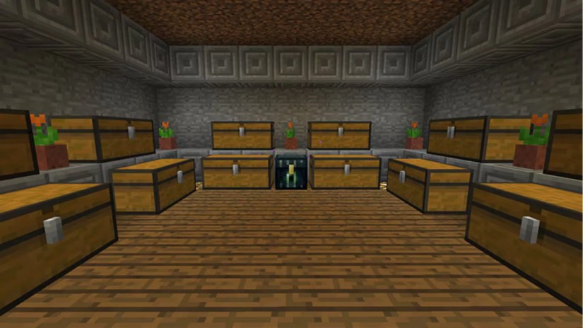 A room full of chests in Minecraft.