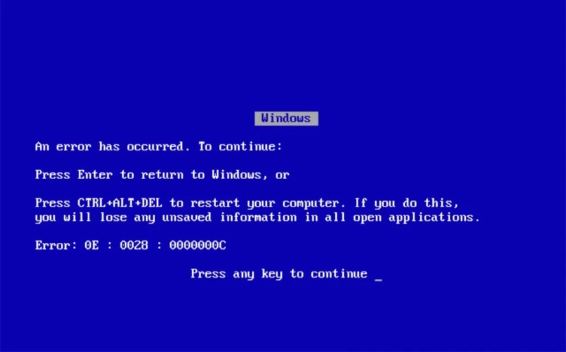 A Windows Me Blue Screen of Death (BSOD) that appeared during testing for this article.