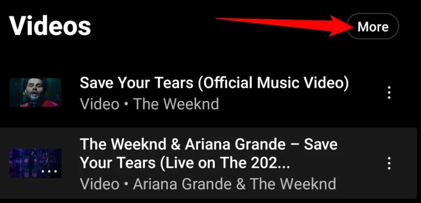 The YouTube music serach page
