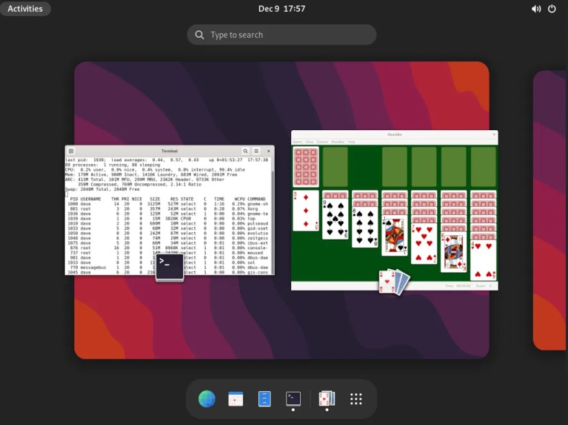 The GNOME desktop running on FreeBSD.