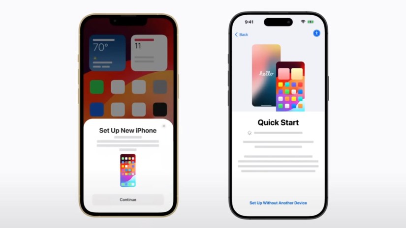 Screengrabs of iPhone&rsquo;s Quick Start feature that helps users transfer data from their old iPhone to the new iPhone.