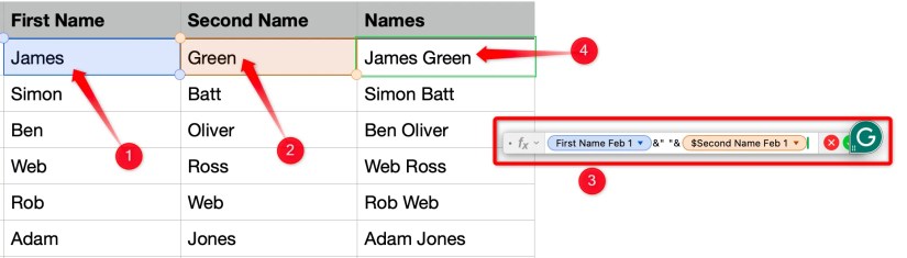 Combining data of two columns in Apple Numbers.