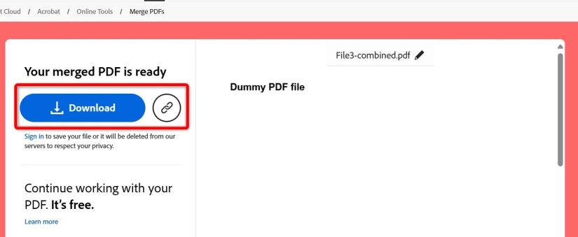&ldquo;Download&rdquo; and &ldquo;Get a Link&rdquo; highlighted on Adobe Acrobat.
