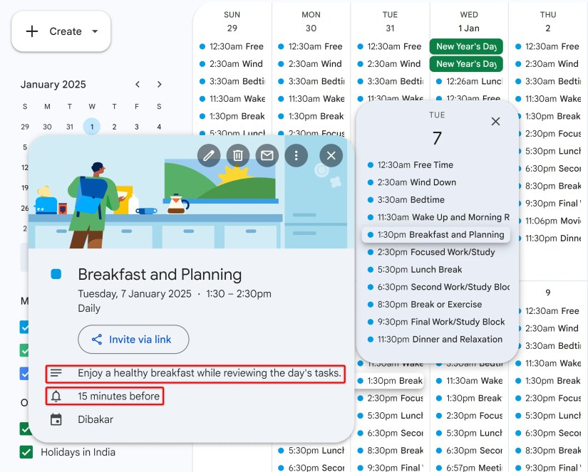 Google Calendar populate with rich events.
