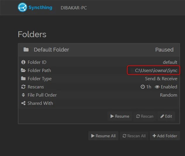 Syncthing default folder.