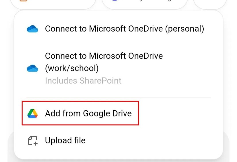 &lsquo;Add from Google Drive&quot; option.