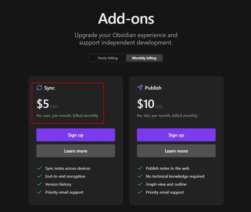 Cost of Obsidian Sync.