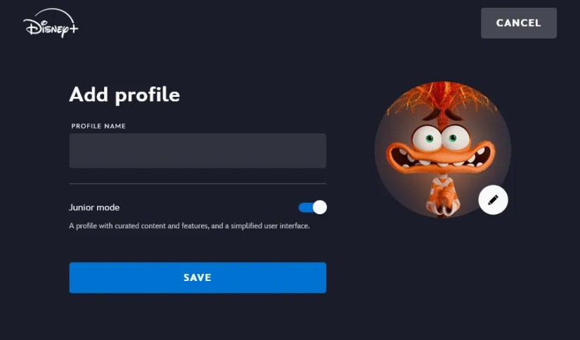 Creating a new profile on Disney+.
