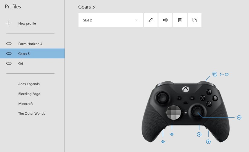 Screenshot from the Xbox Accessories app displaying an Xbox Wireless Controller.