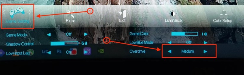 Overdrive setting location on AOC monitors.