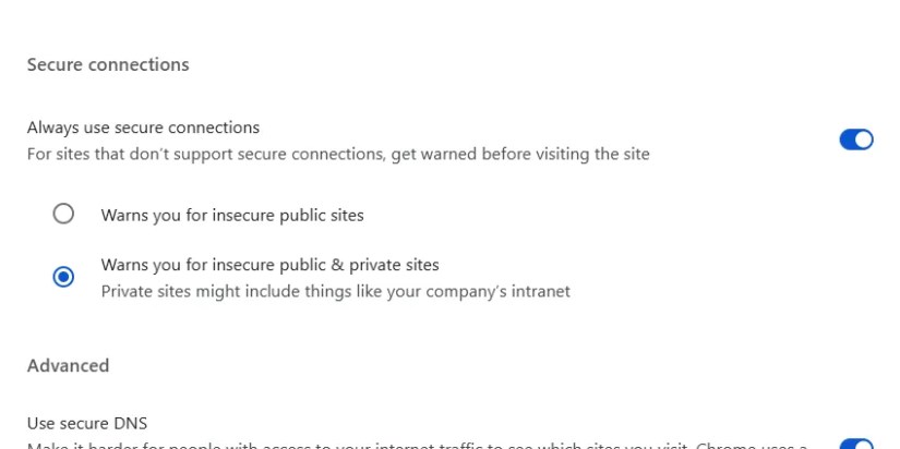 Enabling HTTPS-only mode Chrome.
