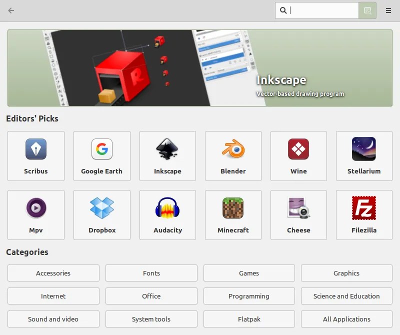 A picture of Linux Mint&rsquo;s software manager.