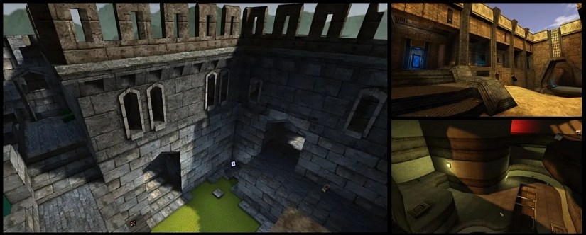 A promotional screenshot from the free FPS game &ldquo;Cube 2: Sauerbraten.&quot;