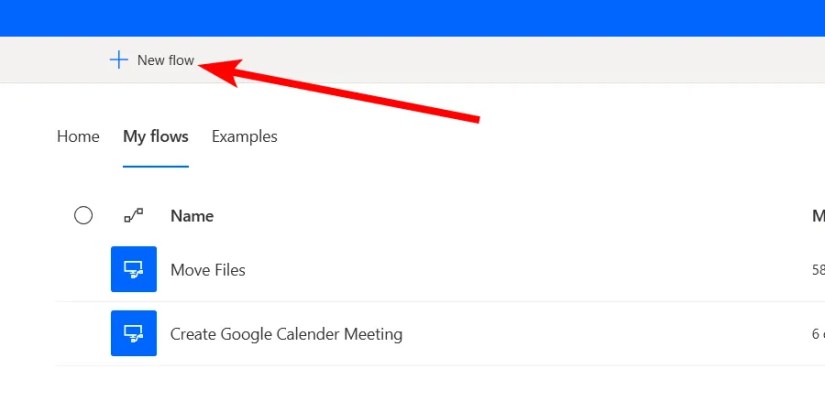 Clicking the &ldquo;New Flow&rdquo; button in Power Automate on Windows.