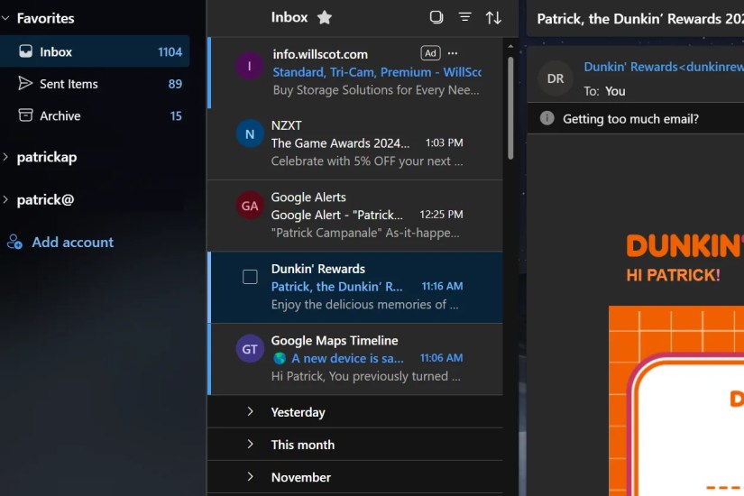 New Outlook doesn&rsquo;t let you have more than one favorite inbox at a time and has no unified inbox.