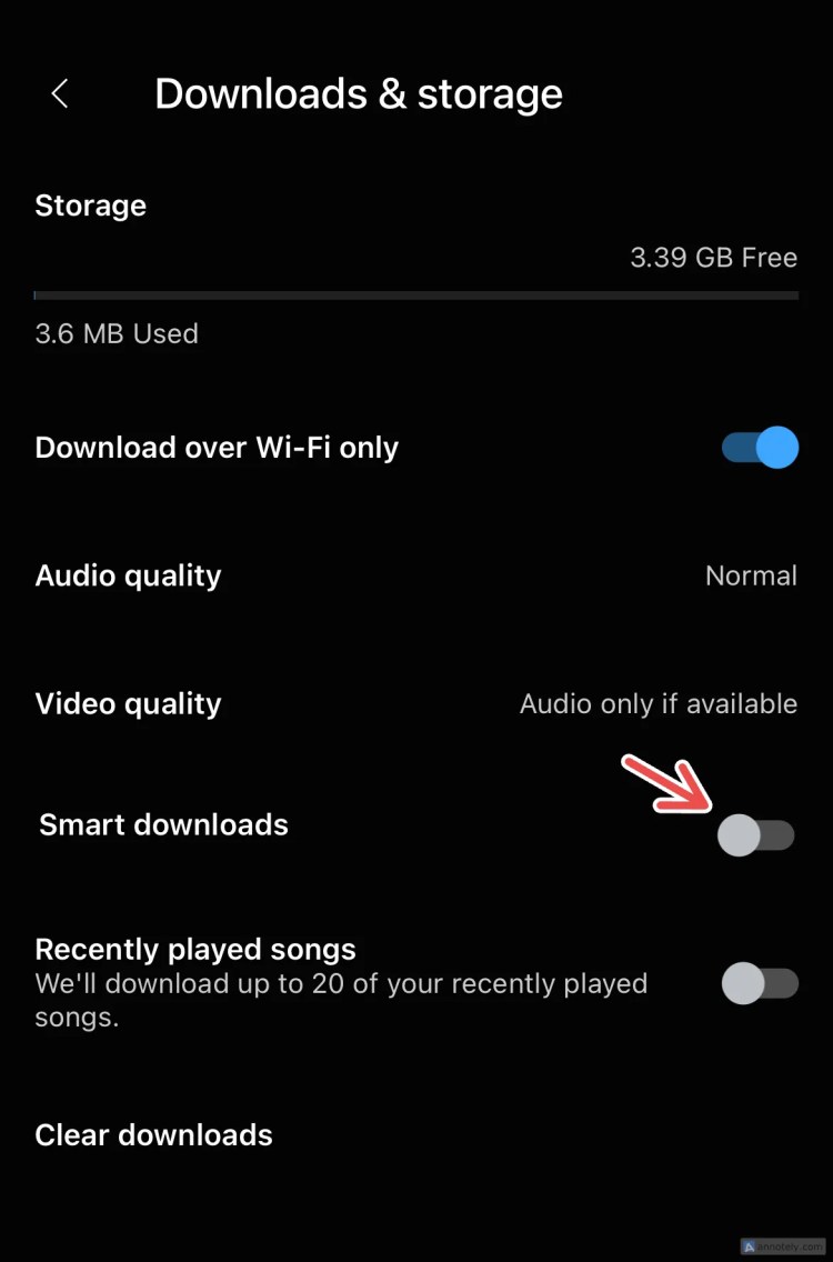Turning off Smart Downloads on YouTube Music.